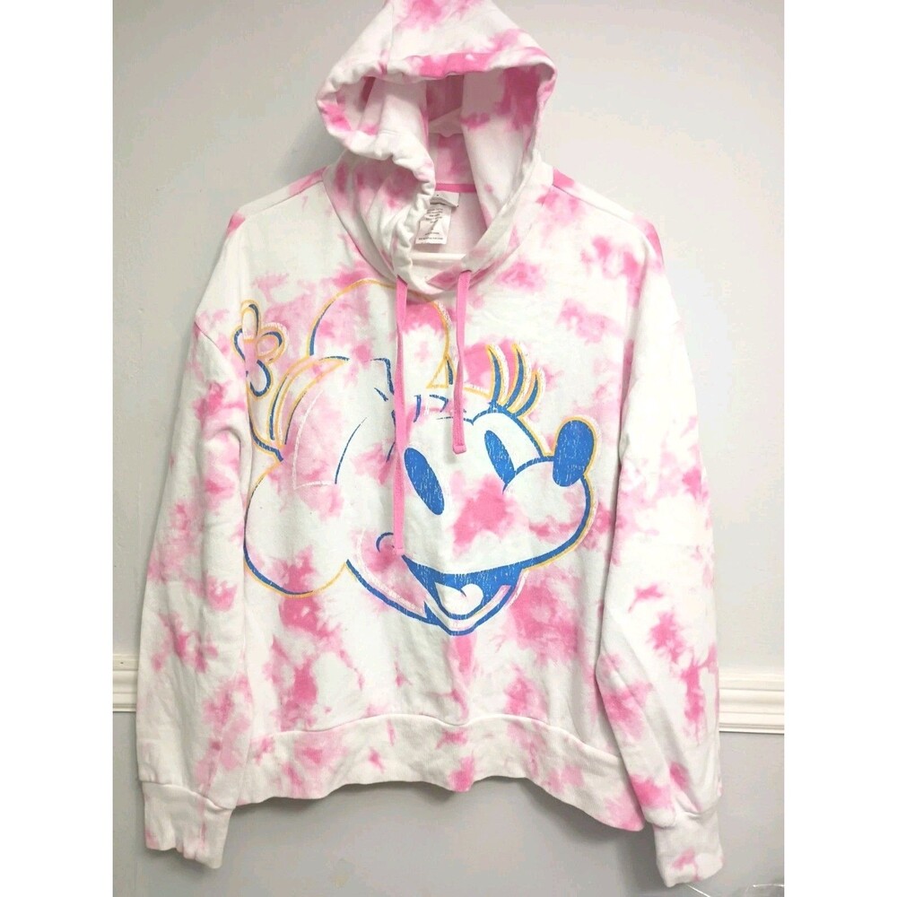 Walt Disney World Minnie Mouse Tie Dye Pullover Hoodie Adult White & Pink